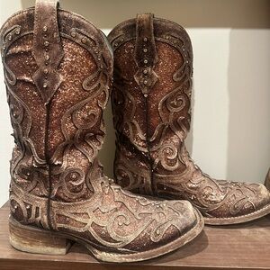 Corral Glitter Inlay Brown Western Cowboy Boots
